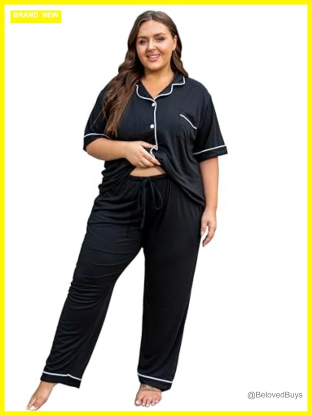 Plus Size Pajama Set Button Down Top & Pants Soft Lounge Sleepwear